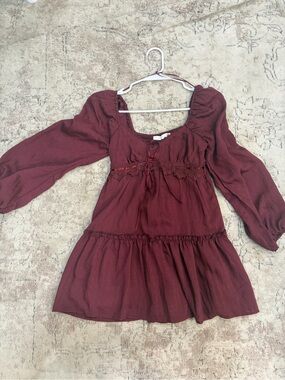 Altar'd State Girls' Burgundy Long Sleeve Tiered Dress